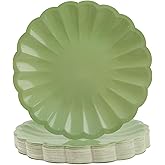 PUEVENYI 50Pcs Large Scalloped Sage Green Paper Plates 7Inch Shell Edge Dessert Plates for Cake Salad Fruit Disposable Dessert Serving Plates for Birthday Wedding Baby Shower Party Decorations