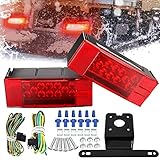 AMBOTHER Submersible Trailer Light Kit Tail Stop Brake License-Plate Turn Running Marker Lights Rectangular Low Profile Light for RV Boat Truck Marine Universal Red DC12V,2PCS,3 Year Warranty