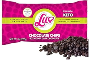 SWEET LUV Keto Sugar Free Chocolate Chips - Stevia Sweetened, 1g Net Carb, 80% Cocoa - Gluten & Dairy Free Vegan Non-GMO Low Carb Paleo Friendly Dark Mini Chocolate Chips For Baking 8 oz (1 Pack)