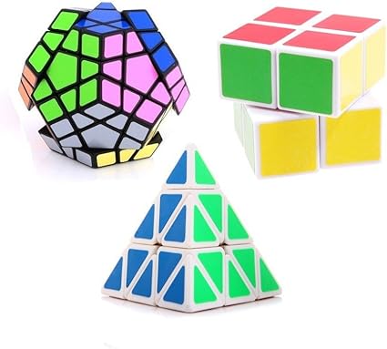 Mayatras Combo of 3 - Shengshou Megaminx Black/White Speed Cube, Pyraminx Triangle Pyramid & Shengshou 2x2x2 Puzzle Cube White