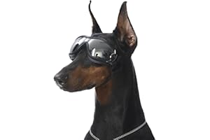 FOREVER CARING TOGETHER Dog Goggles UV400 Protection, Dog Sunglasses for Medium to Large Breeds with Adjustable Strap, Wide Snout & Soft PVC Frame - UV-Resistant/Windproof/Dustproof for Running,Cycling (Black)