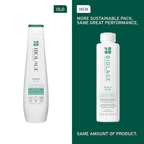 BIOLAGE SCALP SYNC CLARIFYING SHAMPOO – RESIDUE & BUILDUP REMOVER, FOR OILY SCALP, FERMENTED TEA & GLYCOLIC ACID, VEGAN & PARABEN-FREE, 13.5 FL OZ, PACKAGING MAY VARY