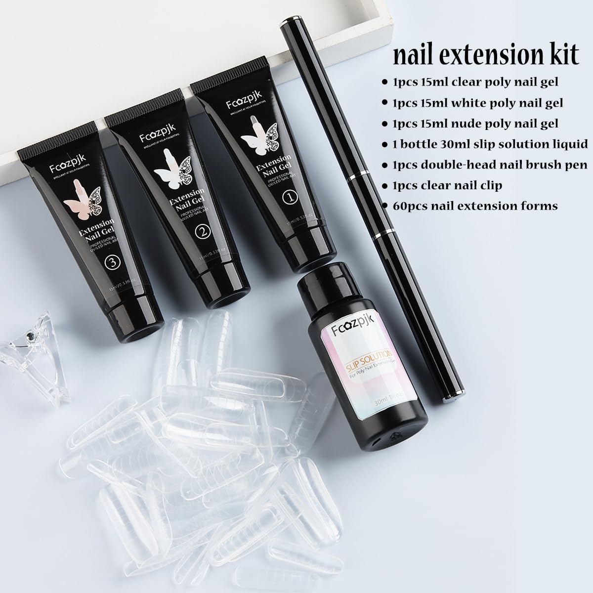 Fcozpjk Poly Extension Gel Nail Kit, Clear White Pink Builder Nail Gel Kit With Slip Solution Dual Nail forms, Nail Clips for Poly Gel, Nail Starter Kit, Home Manicure Set - Image 2