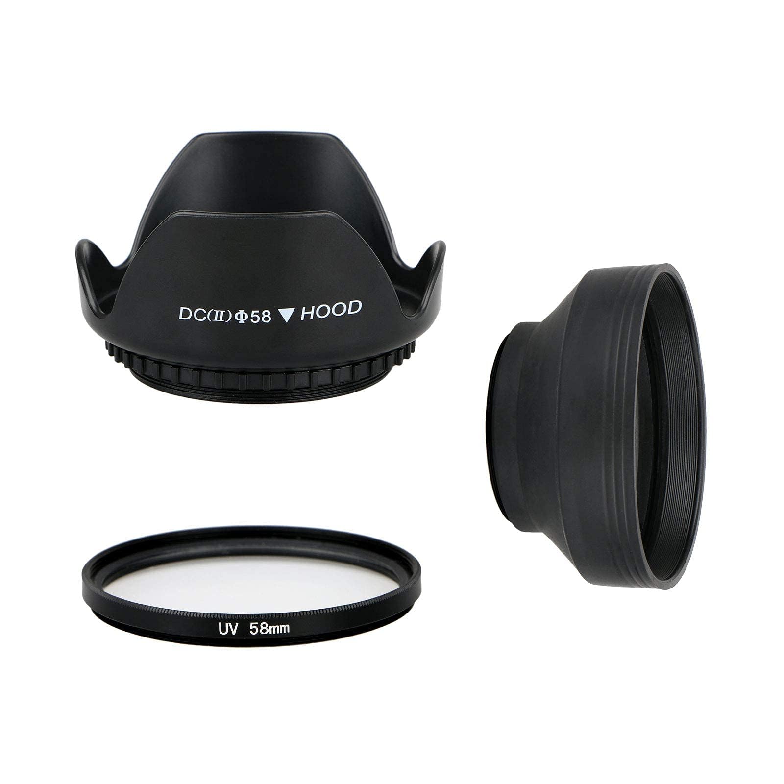Photo 1 of EEEKit 58mm Tulip Flower Lens Hood with UV Filter Lens for Canon EOS 77D 80D 90D Rebel T8i T7 T7i T6i XTi SL2 DSLR Camera