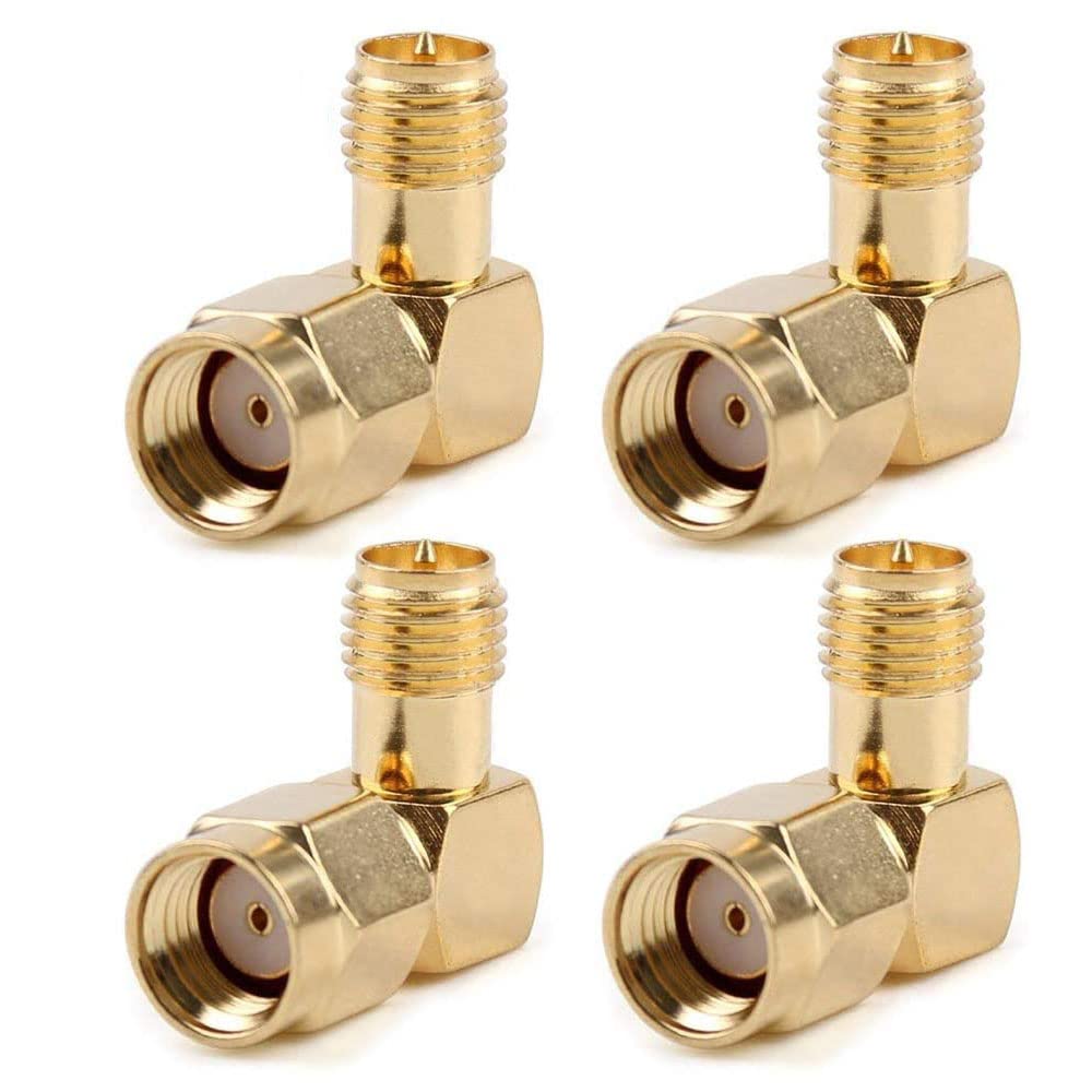 TengKo RP-SMA Male To RP-SMA Female Male Pin Right Angle 90 Degree RF Connector Adapter (4 Pack) — image 1