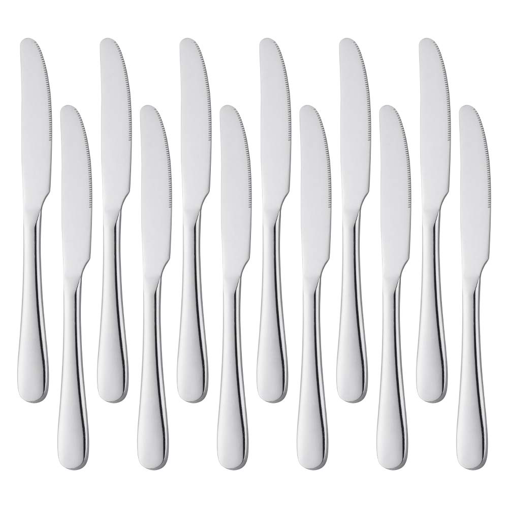 Grehge Knife, High Polish Finish, Stainless Steel Knife for Cheese Jelly Jam Dessert 8.2-Inch, Set of 12 - Silver