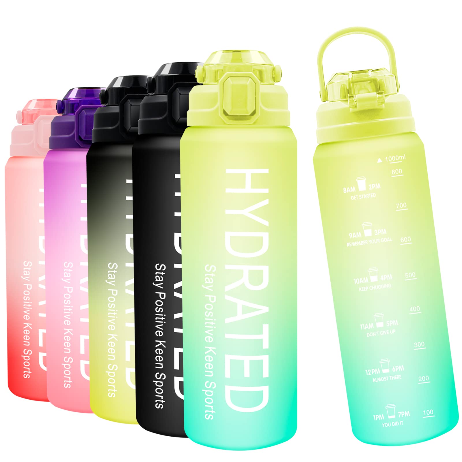 Wolepaz 1 litre Water Bottle with Straw, Motivational Sports Time Markings, Leakproof BPA-free Tritan Drink for Running, Bike, Gym, Outdoor, School & Office (Gradient Yellow Blue)