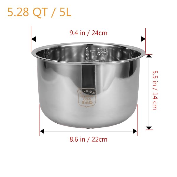 UPKOCH STAINLESS STEEL RICE COOKER INNER POT 5.28QT 5L NON-STICK REPLACEMENT LINER COMPATIBLE WITH PRESSURE COOKER AND ELECTRIC RICE FOR MEAL PREP AND BAKING