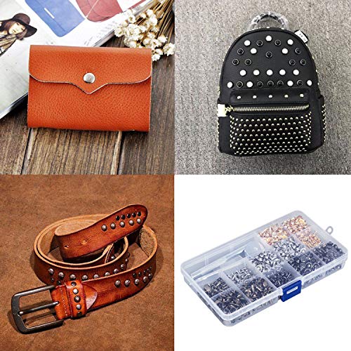 HOMEIDOL 480 Sets 3 Sizes Leather Rivets Double Cap Rivet Tubular Metal Studs with 4 Fixing Set Tools for DIY Leather Craft, 4 Colors (Gold, Silver and Bronze, Gunmetal)