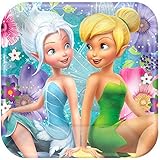 Disney Tinkerbell Printed Square Paper Plates Birthday Party Disposable Tableware (8 Pack), Blue/Purple, 7