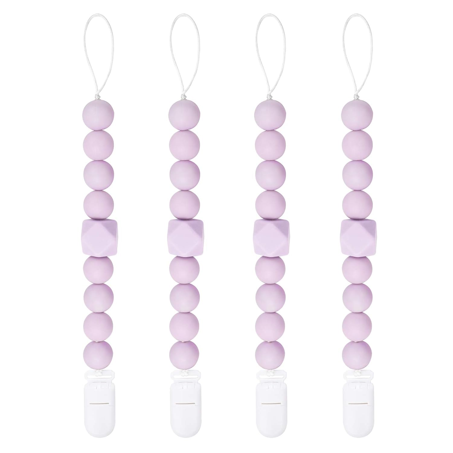 Yoofoss Pacifier Clip Silicone 4 Pack for Baby Girls BPA Free Teething Beads Fits Most Pacifier Styles & Teething Toys (Light Purple） : Baby