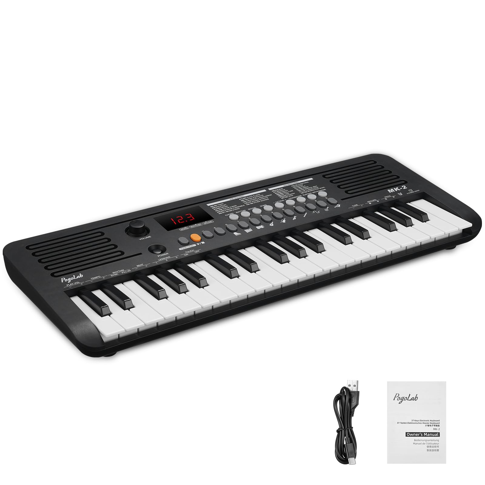 MK-2 Mini Keyboard Piano, Electronic Keyboards with 37 Keys, 40 Songs, 200 Sounds, 200 Rhythms, Digital Piano with Midi Function, Portable Electric Piano(19.3 x 7.3 x 1.9")(Black)