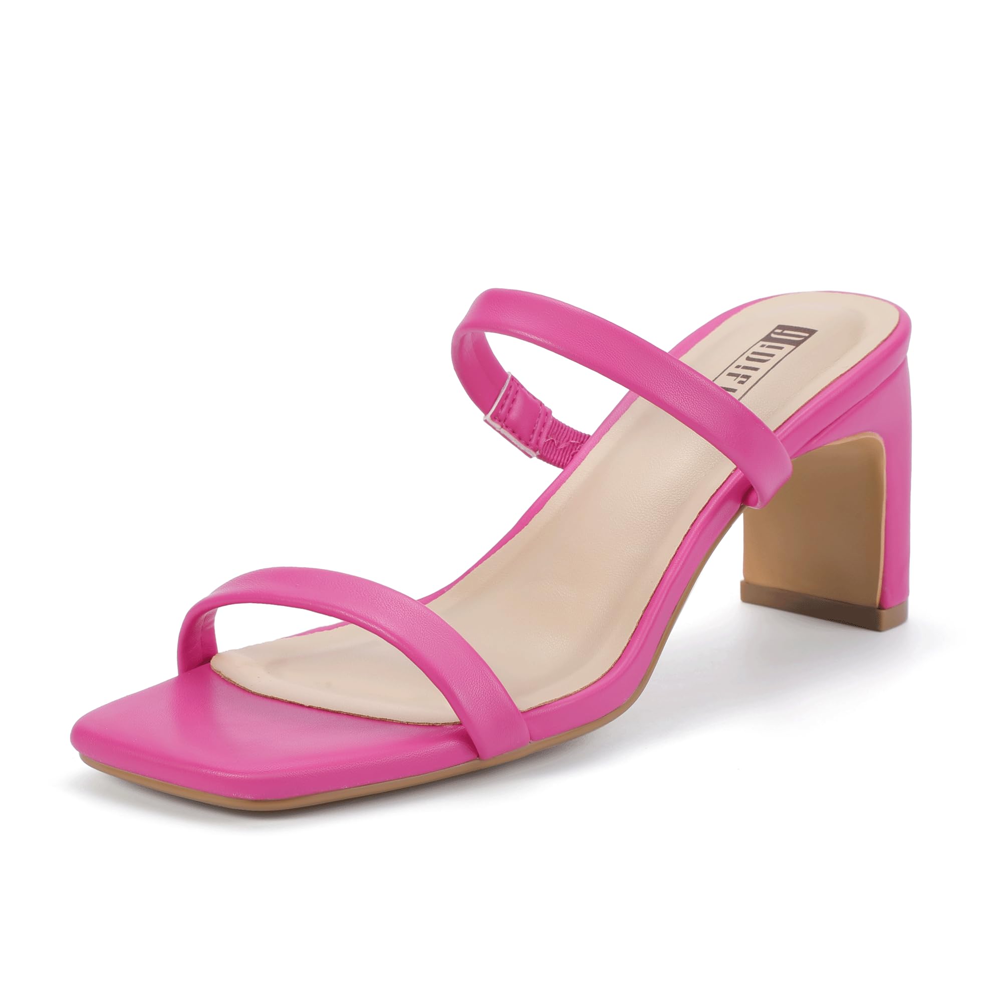 Photo 1 of (used/fair) (7.5) IDIFU Hot Pink Heels For Women Low Block Chunky Heels Square Open Toe Heels Two Strap Slip On Comfortable Slides Heeled Sandals Sexy Wedding Prom Party Dress Shoes Mule Short Heels(Hot Pink Pu 7.5)