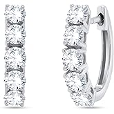 5 Stone Huggie Hoop Earrings for Women - 1.50 Carat Round Cut Lab Grown Diamond Hoop Earrings in 925 Sterling Silver (VS-SI Clarity, G-H Color, 1.5 Ct)