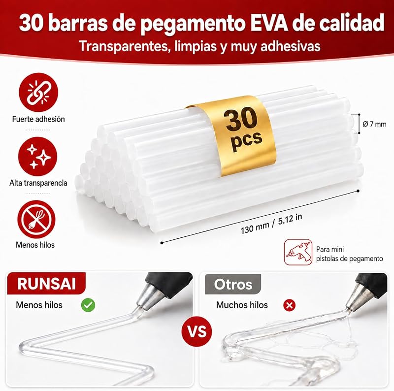 ® Pistola de silicone quente anti-gotejamento com 30 sticks de cola 7mm-30W