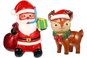 POPETPOP 2Pcs Christmas Aquarium Decorations- Resin Fish Tank Decoration Santa Claus Reindeer Micro Landscape Ornaments for Holiday Fish Tank Supplies Table Decor