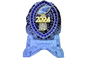 Legacy Rings 2024 Fantasy Football Championship Trophy Ring | Black Gunmetal Plated Award for Fantasy Football League Winner | Color Stones