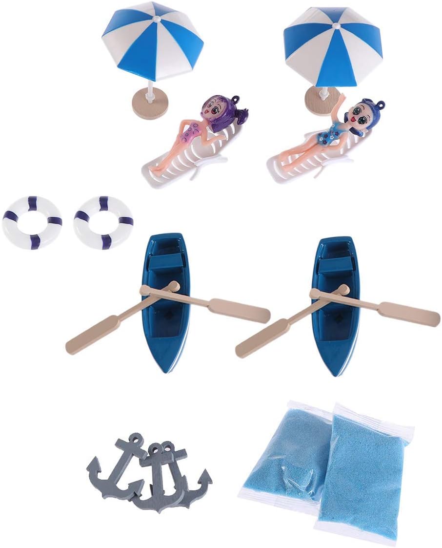 Exceed Ocean Beach Micro Landscape Decoration Kit Miniature Ornaments DIY Yard Garden Bonsai Dollhouse Accessories Pulp Boat Beach Umbrella Chair