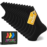 NKMOOS Men's Dress Socks Cotton Classic Argyle Stripes Black White Crew Socks Gifts For Men Size 7-10,10-13,13-15,12-Pairs