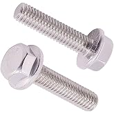 M6-1.0 x 25mm (20 pcs) Flanged Hex Bolts, 304 Stainless Steel 18/8, Large Washer Head Automotive Screws for Car Parts &amp; Machinery Replacement