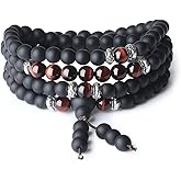 COAI Tibetan 108 Mala Beads Red Tiger Eye Matte Onyx Stone Wrap Bracelet Necklace
