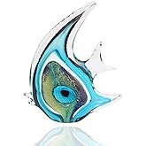 Hophen Tropical Angel Fish Art Glass Blown Handmade Sea Animal Figurine Sculpture Home Decor Collectible Statue Paper Weight Gift Ornament (Big Blue)