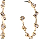 Daisy Fuentes Gold Tone Hoop Earrings with W CZ Stones
