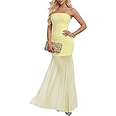Curvphilo Double Lined Strapless Bodycon Maxi Dress for Women Mesh Modal Off Shoulder Formal Cocktail Party Outfits Dress