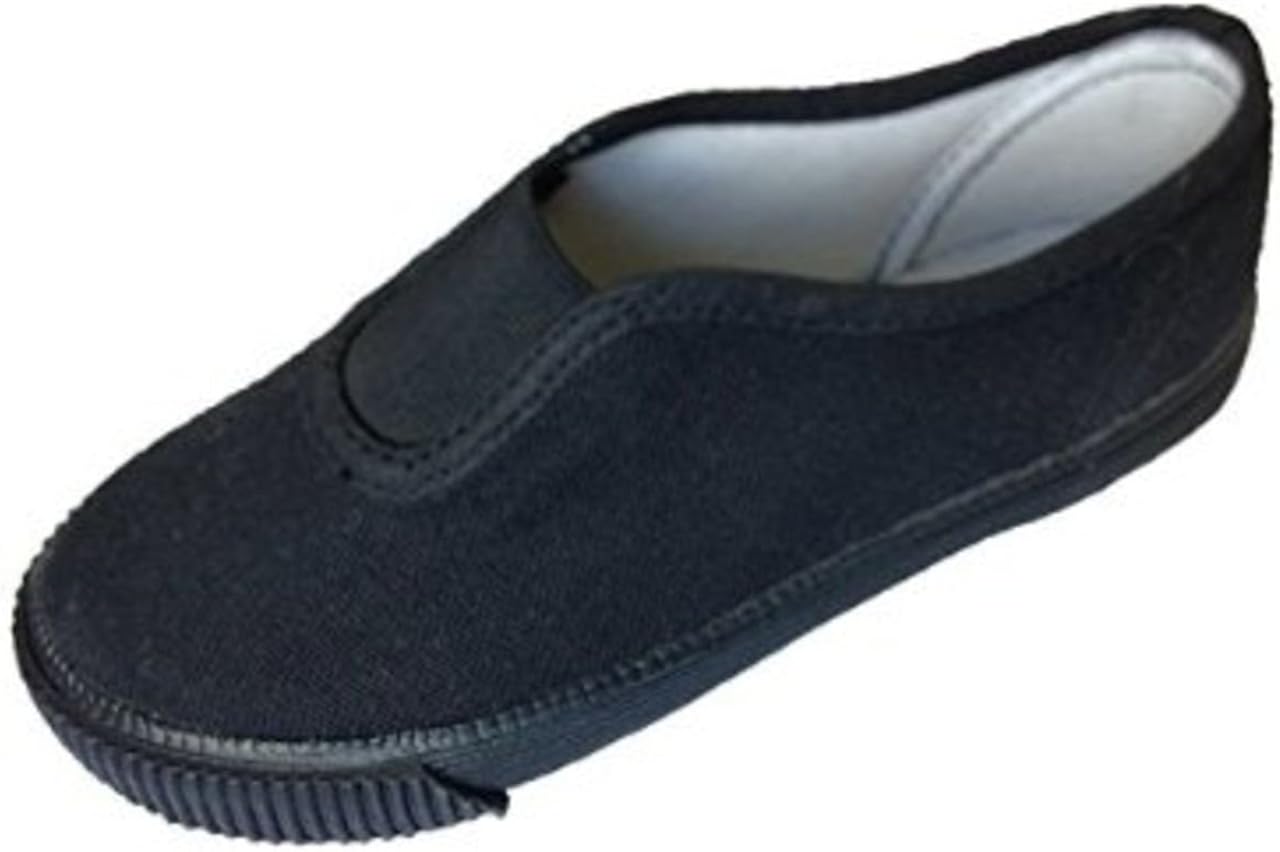 Stylo Online Kids PE Pumps – Hook & Loop Canvas Trainers, Black, UK Kids 7–5, Unisex School Shoes