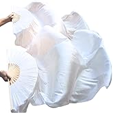 Belly Dance Faux Silk Veil Fans, 1 Pair (Left+Right) Faux Silk Bamboo Long Fans Veils, Handmade Belly Dance Dancing Silk Fans, Dance Performance