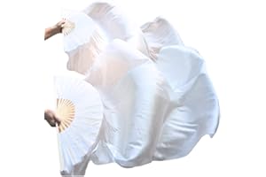 SNOWAQUA Belly Dance Faux Silk Veil Fans, 1 Pair (Left+Right) Faux Silk Bamboo Long Fans Veils, Handmade Belly Dance Dancing Silk Fans, Dance Performance