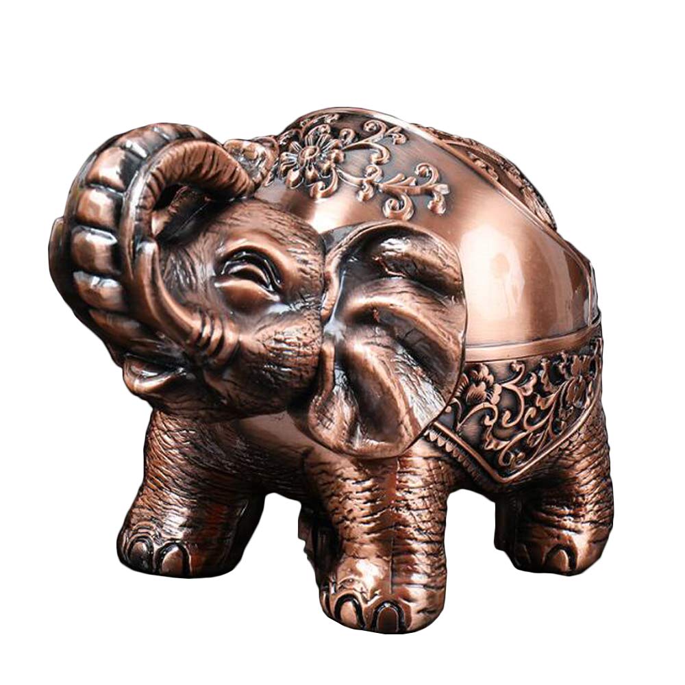 VOANZO Metal Ashtray Elephant With Lid Seal Creative Decorative Ashtray Men Gifts Retro Crafts Ornaments (red copper)