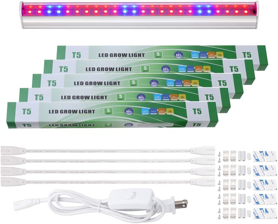LED Grow Light for Indoor Plants, Pack of 5 Red/Blue Spectrum Indoor Plant Grow Lamp, T5 Plant Grow Light for Indoor Plants Seedling Growing and Blooming, Greenhouse, Potted Plant