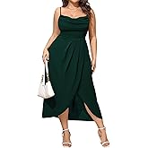 SCOMCHIC Women's Plus Size Dress Sleeveless Spaghetti Strap Cowl Neck Wrap Party Cocktail Cami Dress