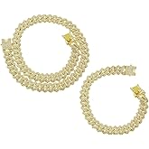 Jacruces Mens Silver Cuban Link Chain Necklace for Women - Iced Out Bling Miami Cuban Link Bracelet - Hip Hop Jewelry for Men and Women