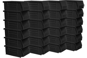 Akro-Mils 30220 AkroBins Plastic Storage Bins, Space-Saving Stackable Bins for Garage, Pantry, Craft Organization, 7-" x 4-" x 3-", Black, 24-Pack