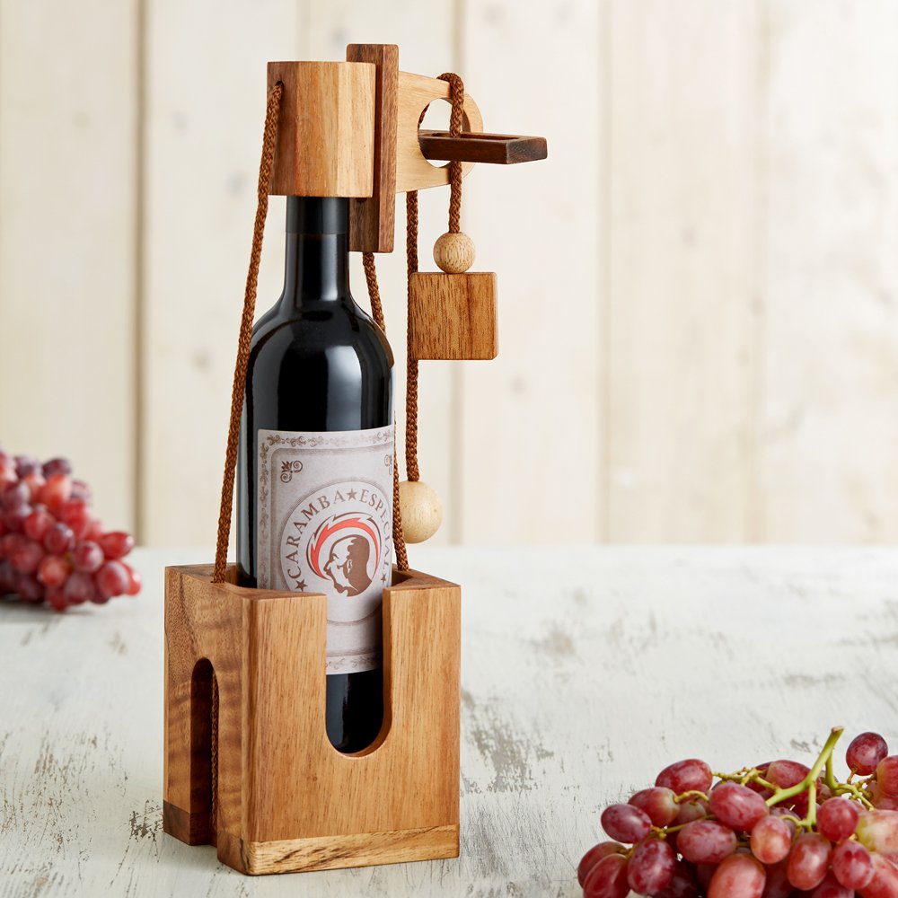 MAGISCHE GESCHENKBOX Wood Puzzle for Wine Bottles Dark Wood