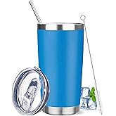 YEBTS Life 20 oz Tumbler with Lids and Straws, Stainless Steel Insulated Travel Coffee Mug, Double Wall Vacuum Insulated Tumblers, Powder Coated Coffee Tumbler for Cold & Hot Drinks (Sea Blue)