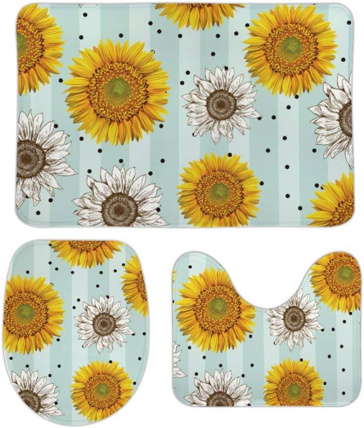 PotteLove Sunflower 3 Piece Bathroom Rug Set Bath Mat Shower Rug, U