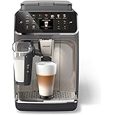 PHILIPS 4400 Series Fully Automatic Espresso Machine, LatteGo Milk System | 12 Hot &amp; Iced Coffee Pre-Sets, Integrated Grinder, Quick Start, SilentBrew, 15-Bar Pressure, Black Chrome (EP4444/90)