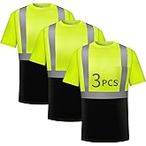 SAFIELD Hi Vis Safety Shirts for Men Reflective,High Visibility Work T-Shirt Short Long Sleeve with Pocket, 3 and 5 Pack