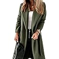 Womens Classic Coat Lapel Collar Open Front Belted Long Jacket