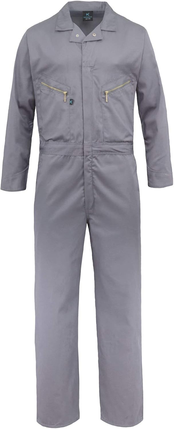 Kolossus Pro-Utility Cotton Blend Long Sleeve Coverall with Zippered Frontal Pockets: Clothing