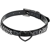 ADEMISHIA Black Heart O-ring Choker Necklace For Women, Cute Pink Little Letter Leather Collar For Women, Adjustable Fashion Jewelry