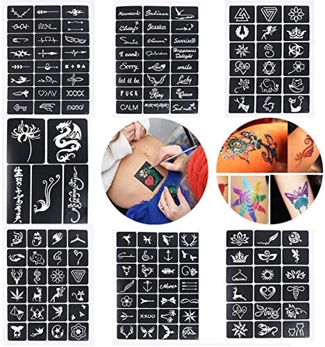 Xiangfeng 115 Mini Sheets Self-adhesive Tattoo Stencils Template Indian Painting Stencil Tattoo for Body Art Painting Glitter Airbrush Tattoo,Style Random