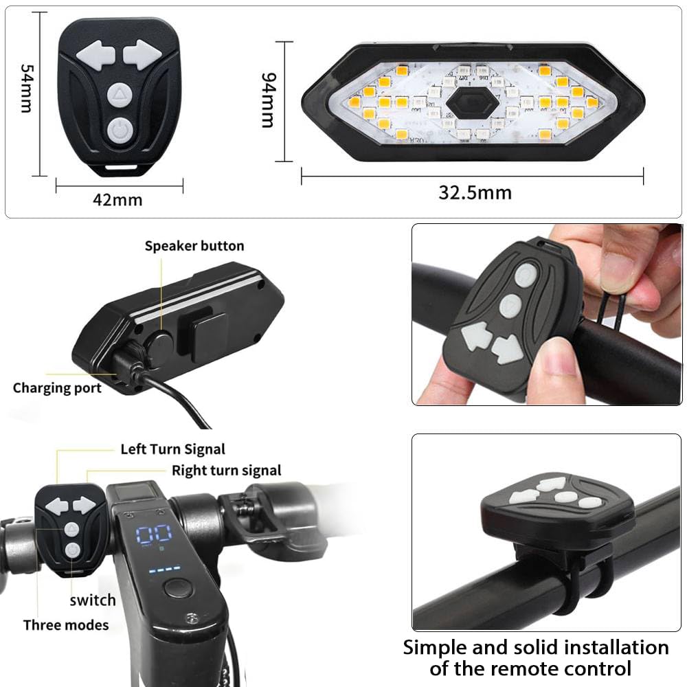 RUISHIKA E Scooter Turn Signal,Remote Control E Scooter LED Blinker/Tail Light Compatible with Max G30/Ninebot/Segway XIAOMI M365/Pro2/1S Series , Adjustable Direction Turn Signal Rechargeable