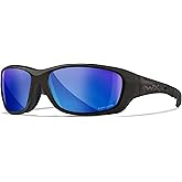 Wiley X WX Gravity Captivate Polarized Sunglasses, Safety Glasses for Men and Women, UV Eye Protection for Fishing Black Crystal Frames, Blue Mirror Tinted Lenses