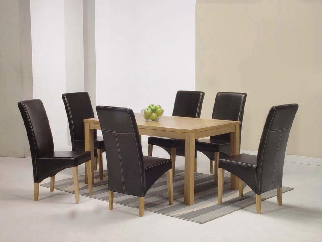 Kitchen Furniture 6-Seater Rectangular Wooden Dining Table (Color: Oak, Fixed Table)