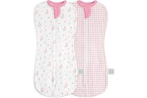 SANDJEST Baby Swaddle 0-2 Months, Cotton Arm-In Zipper Sleep Sack, Wearable Blankets Wrap for Newborn Infant Girls (Floral, Checkered, Pack of 2)