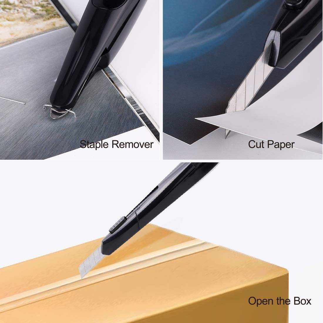 Ktrio Staple Remover with Cutter, Staple Remover Tool Staple Puller Multifunction Stapler Remover with Box Cutter Stapler Removers for Office, School and Home 6.2 x 0.78 x 0.7 Inch, Black, 1 Pack : Office Products